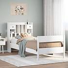 vidaXL Säng med bokhylla utan madrass vit 100x200cm massiv furu