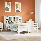 vidaXL Säng med bokhylla utan madrass vit 160x200cm massiv furu