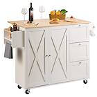 Ilot 115x39 Cm Desserte De Cuisine A Roulettes 1 Armoire 3 Tiroirs 