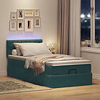 vidaXL Ottomansk säng med madrass&LED-lampor mörkgrön 90x200cm sammet