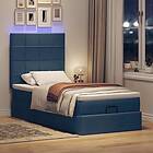vidaXL Ottoman säng med madrass och LED-lampor blå 90x200 cm tyg