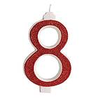Dekora Rött Glitter Birthday Candle No. 8, Extra Large 13cm