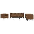 vidaXL Soffgrupp chesterfield 3 delar brun konstmocka