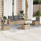 vidaXL Soffgrupp för trädgården med dynor 6 delar beige konstrotting 3251136