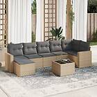 vidaXL Matgrupp för trädgården med dynor 8 delar beige konstrotting 3251626