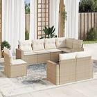 vidaXL Matgrupp för trädgården med dynor 8 delar beige konstrotting 3251575