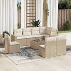 vidaXL Soffgrupp för trädgården med dynor 9 delar beige konstrotting 3251415