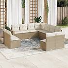 vidaXL Loungegrupp för trädgården m. dynor 11 delar beige konstrotting 3251465