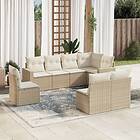 vidaXL Matgrupp för trädgården med dynor 8 delar beige konstrotting 3251405