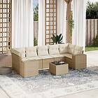 vidaXL Matgrupp för trädgården med dynor 8 delar beige konstrotting 3222337
