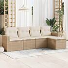 vidaXL Soffgrupp för trädgården med dynor 5 delar beige konstrotting 3251225