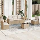 vidaXL Soffgrupp för trädgården med dynor 6 delar beige konstrotting 3251135