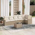 vidaXL Matgrupp för trädgården med dynor 7 delar beige konstrotting 3251335