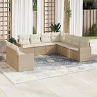 vidaXL Soffgrupp för trädgården med dynor 9 delar beige konstrotting 3251485