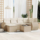 vidaXL Matgrupp för trädgården med dynor 7 delar beige konstrotting 3221667
