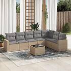 vidaXL Matgrupp för trädgården med dynor 8 delar beige konstrotting 3251396