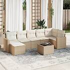 vidaXL Matgrupp för trädgården med dynor 8 delar beige konstrotting 3251625