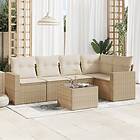 vidaXL Soffgrupp för trädgården med dynor 6 delar beige konstrotting 3251275