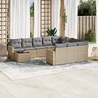 vidaXL Loungegrupp för trädgården m. dynor 11 delar beige konstrotting 3251866