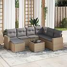 vidaXL Matgrupp för trädgården med dynor 8 delar beige konstrotting 3251646