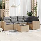 vidaXL Soffgrupp för trädgården med dynor 6 delar beige konstrotting 3251276