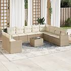 vidaXL Loungegrupp för trädgården m. dynor 11 delar beige konstrotting 3251515