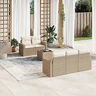 vidaXL Soffgrupp för trädgården med dynor 6 delar beige konstrotting 3251035