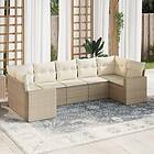 vidaXL Matgrupp för trädgården med dynor 7 delar beige konstrotting 3251725
