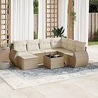 vidaXL Matgrupp för trädgården med dynor 8 delar beige konstrotting 3221707