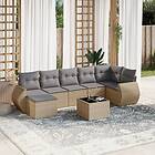 vidaXL Matgrupp för trädgården med dynor 8 delar beige konstrotting 3221708