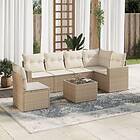 vidaXL Matgrupp för trädgården med dynor 7 delar beige konstrotting 3251375