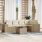 vidaXL Soffgrupp för trädgården med dynor 6 delar beige konstrotting 3222537