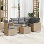 vidaXL Soffgrupp för trädgården med dynor 6 delar beige konstrotting 3251316