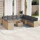 vidaXL Soffgrupp för trädgården 12 delar med dynor beige konstrotting 3251536