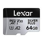Lexar Professional Silver Plus MicroSDXC UHS-I U3 V30 A2 64GB 
