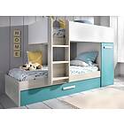 Vente Unique Lits Superposés ANTHONY avec rangements 3 x 90 x 190 cm Blanc chêne et bleu matelas