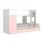Vente Unique Lits superposés avec tiroir lit gigogne et rangements 3 x 90 x 190 cm Blanc, naturel et rose ANTHONY