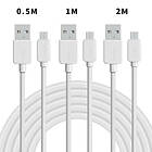 NÖRDIC USB2.0 A hane till Micro B hane Kabelkit 3-pack 0,5m+1m+2m 480Mbps 2,4A vit för Android mobiler och surfplattor