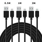 NÖRDIC Kabelkit 3-pack 0,5m+1m+2m USB A-2,0 till Micro B 480Mbps 2,4A svart för Anfroid mobiler och surfplattor