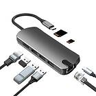 INF 8-i-1 USB-C Hub med USB 3,0, HDMI, RJ45, SD/TF-kortplats, 100W PD-ladd
