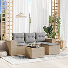 vidaXL Soffgrupp för trädgården med dynor 5 delar beige konstrotting 3222478
