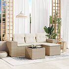 vidaXL Soffgrupp för trädgården med dynor 5 delar beige konstrotting 3222477