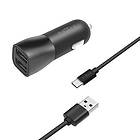 Fixed Billaddare 2x USB-A 15W/USB-C kabel 1m