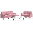 vidaXL Soffgrupp med dynor och bolster 3 delar rosa sammet 3278424