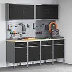 vidaXL 10-delars arbetsbänk och pegboard set svart MDF och metall 3321482