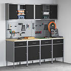 vidaXL 10-delars arbetsbänk och pegboardset i svart MDF och metall 3321484
