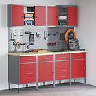 vidaXL 10-delars arbetsbänk och pegboard-set i röd MDF och metall 3321491
