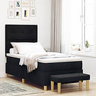 vidaXL Box Spring Säng med Madrass & Bänk Svart 90x200 cm Tyg 3344270