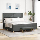 vidaXL Box Spring Säng med Madrass & Bänk Mörkgrå 200x200 cm Tyg 3344325