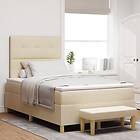 vidaXL Boxspring Säng med Madrass & Bänk Gräddvit 120x200 cm Tyg